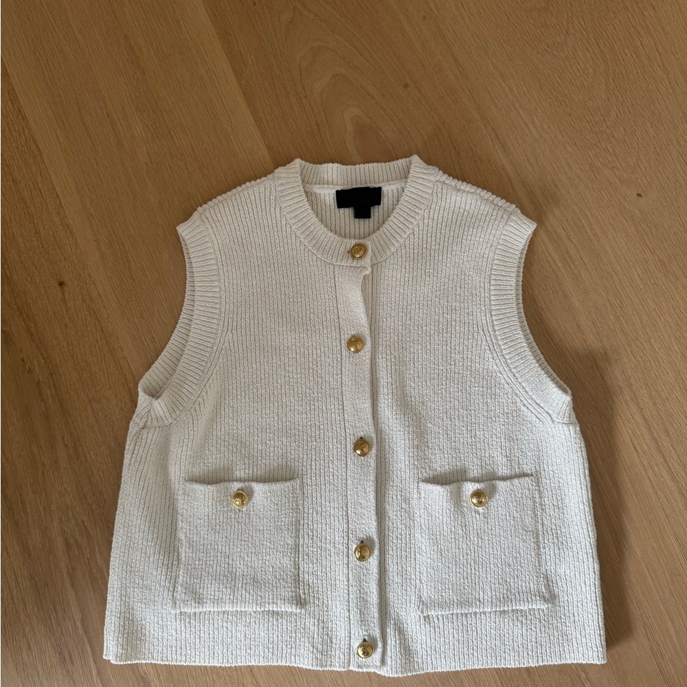 Zara Ivory Sleeveless Knit Vest with Gold Buttons